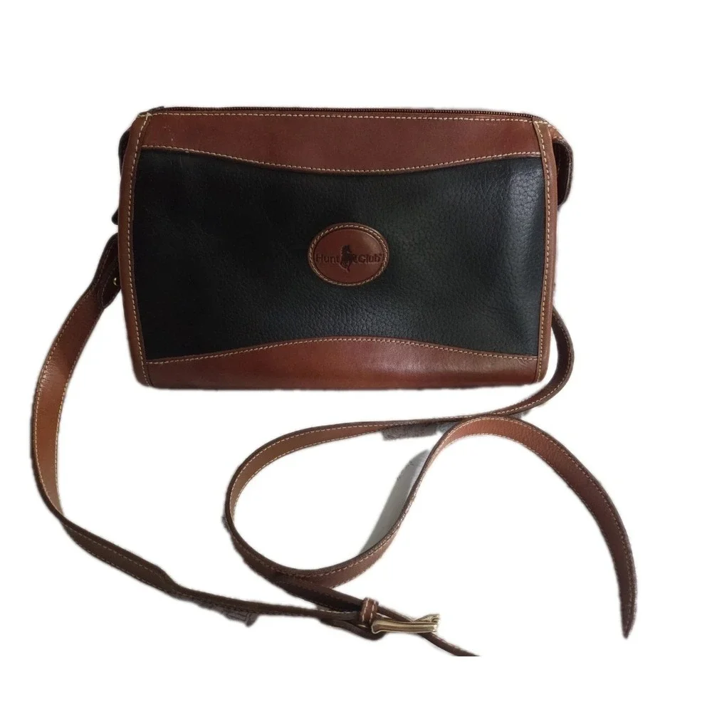 Hunt Club Vintage Leather Shoulder Crossbody Bag Purse Black and Brown